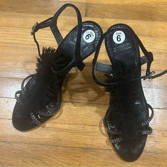 Givenchy Suede Leather Lace Stiletto Sandals Pump with Rhinestones - Picture 5 of 10